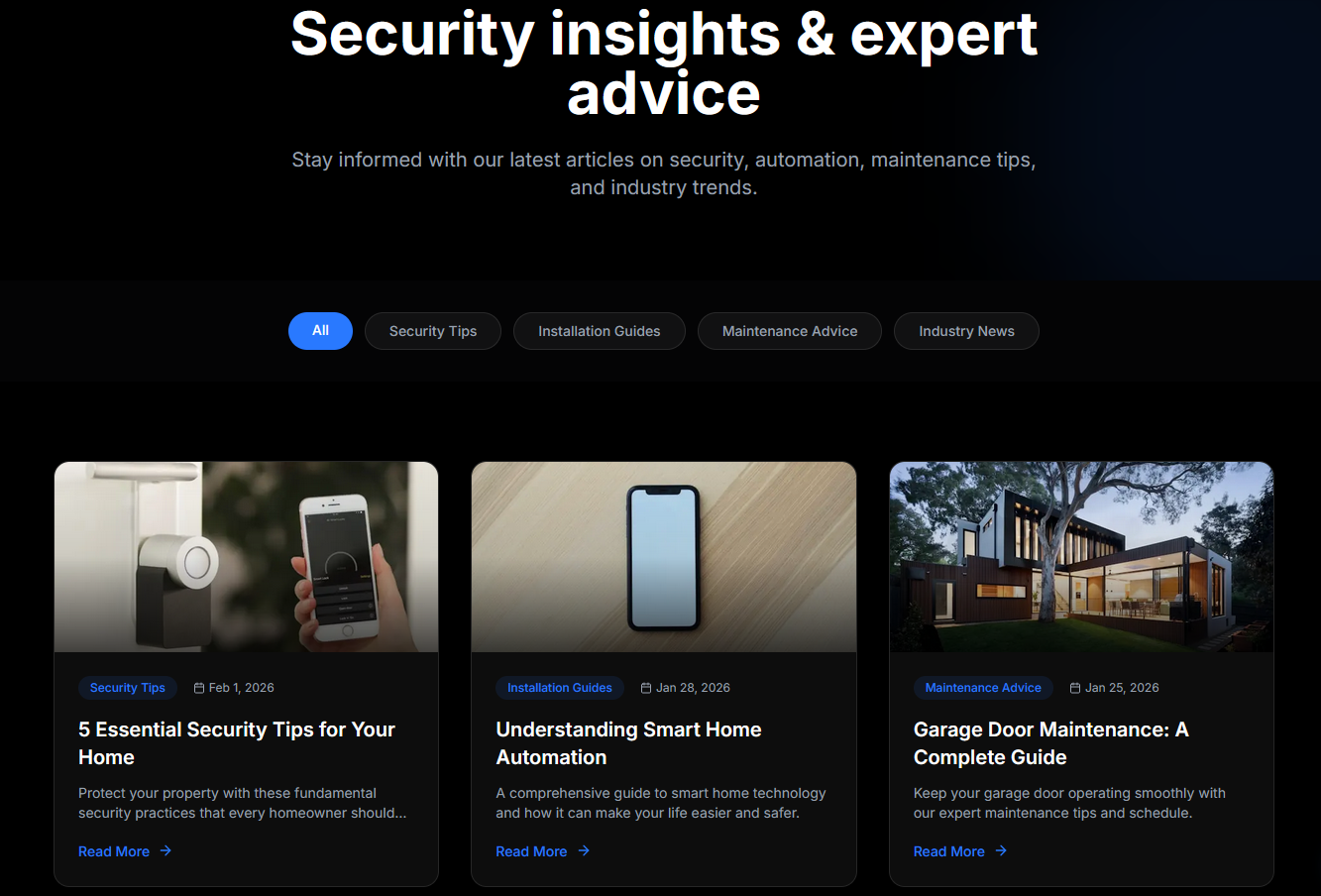 Featherbleu advice article grid with topic filters and security and automation guides
