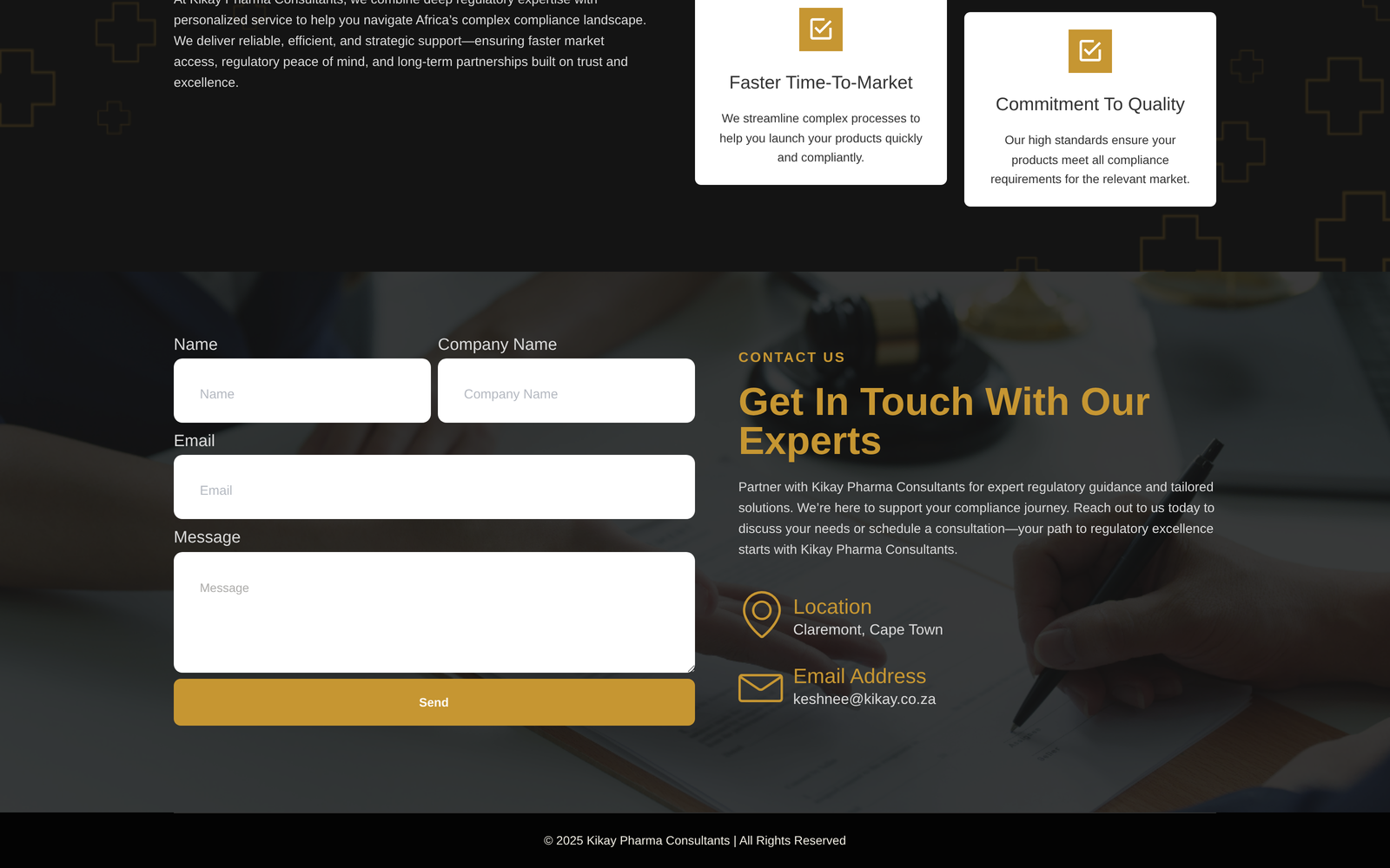Kikay Pharma enquiry section with contact form and expert-contact information
