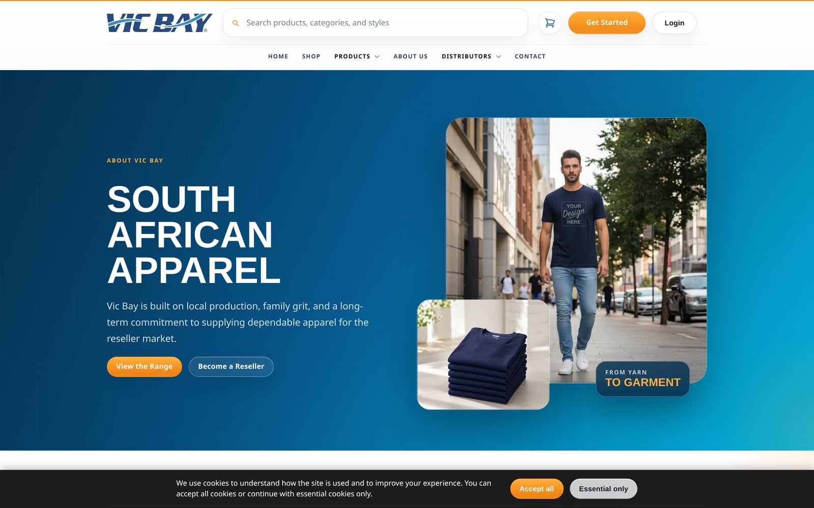 VicBay South African apparel brand introduction with clothing and bag photographs
