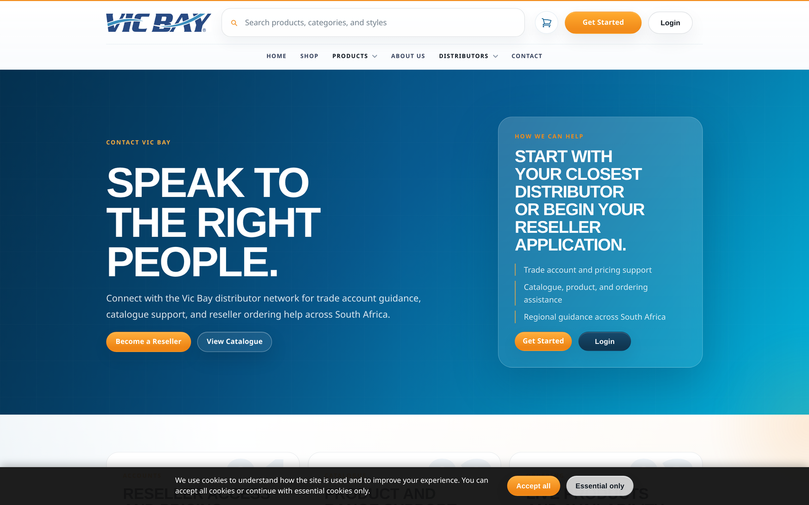 VicBay contact landing page directing customers to the appropriate team